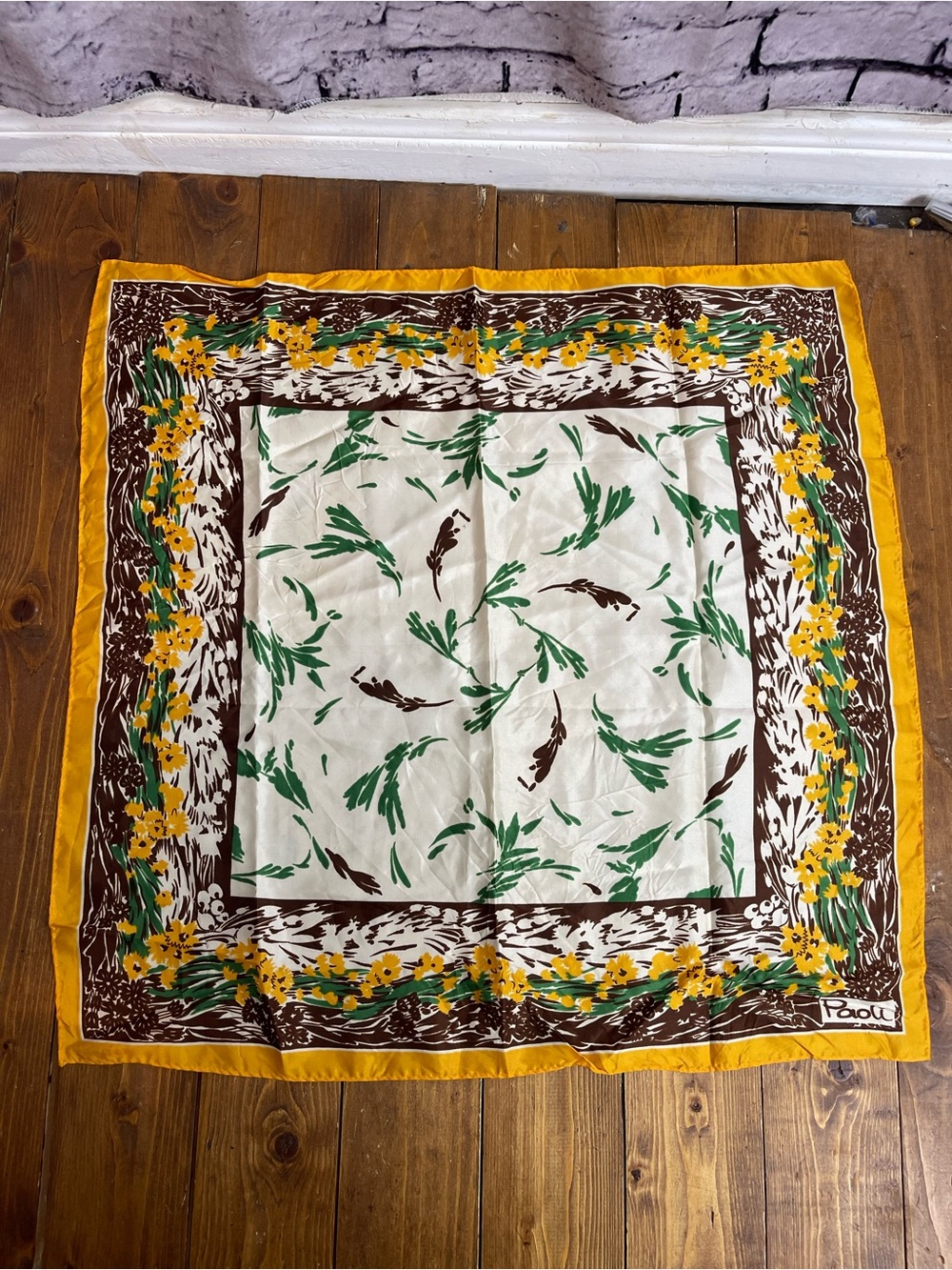 Paoli scarf vintage acetate with rolled hem floral design